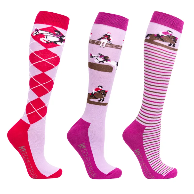 Hy Equestrian Cross Country Socks - Pack of 3 - Hazel/Wild Aster